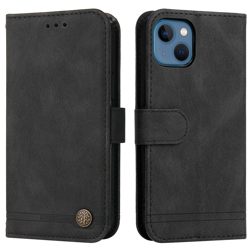 For iPhone 13 Leather Wallet Cases Skin Touch Phone Cover Stand with Strap