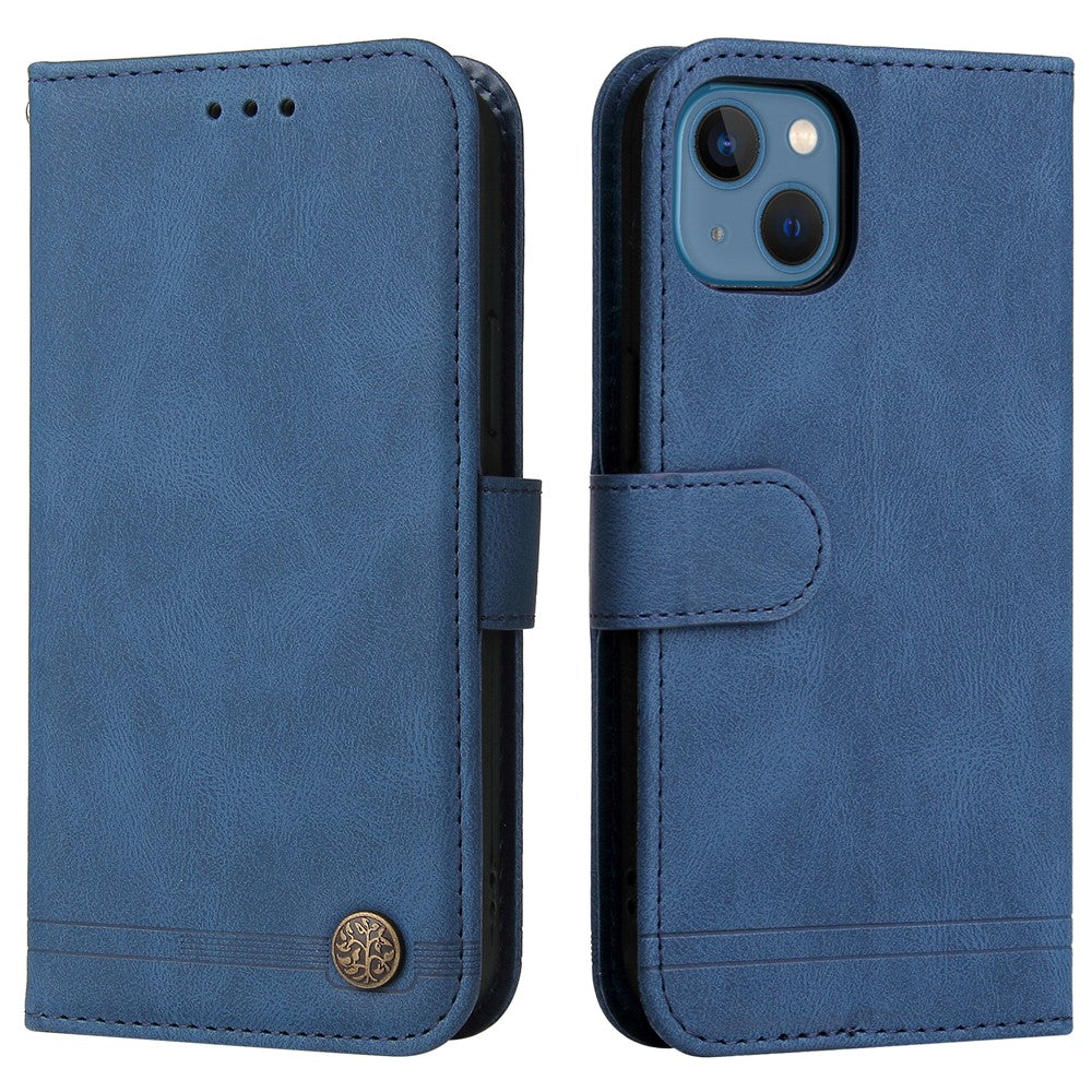 For iPhone 13 Leather Wallet Cases Skin Touch Phone Cover Stand with Strap