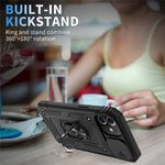 Ring Kickstand Hårdt PC-bagcover + Bløde TPU Stødabsorberende Kofangere Beskyttelsescover med Skydbart Kameralåg til iPhone 12 6.1 tommer