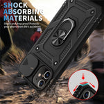 Ring Kickstand Hårdt PC-bagcover + Bløde TPU Stødabsorberende Kofangere Beskyttelsescover med Skydbart Kameralåg til iPhone 12 6.1 tommer