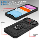 Ring Kickstand Hårdt PC-bagcover + Bløde TPU Stødabsorberende Kofangere Beskyttelsescover med Skydbart Kameralåg til iPhone 12 6.1 tommer