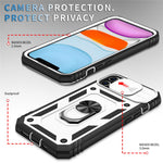 Ring Kickstand PC + TPU Impact-Resistant Bumpers Armor Protective Case with Slide Camera Lens Protection for iPhone 11 6.1 inch