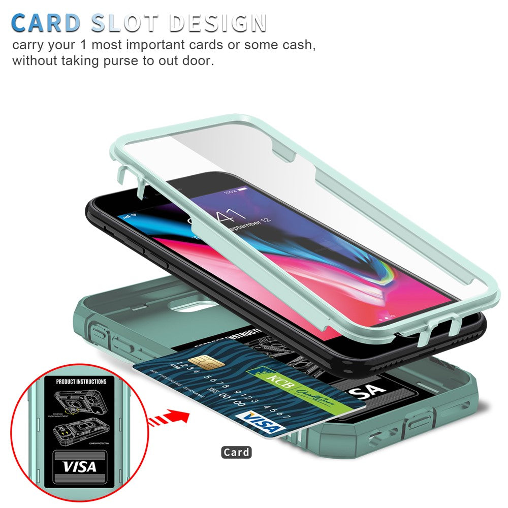 Ring Kickstand Hårdt PC-bagcover + Blødt TPU-kant Beskyttende Stødsikkert Etui med Kameracover til iPhone 6 / SE (2022)/SE (2020)/8/7