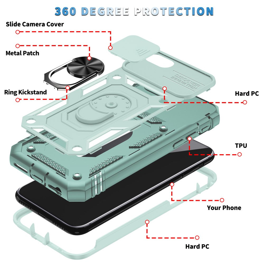 Ring Kickstand Hårdt PC-bagcover + Blødt TPU-kant Beskyttende Stødsikkert Etui med Kameracover til iPhone 6 / SE (2022)/SE (2020)/8/7