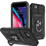 Ring Kickstand Hårdt PC-bagcover + Blødt TPU-kant Beskyttende Stødsikkert Etui med Kameracover til iPhone 6 / SE (2022)/SE (2020)/8/7