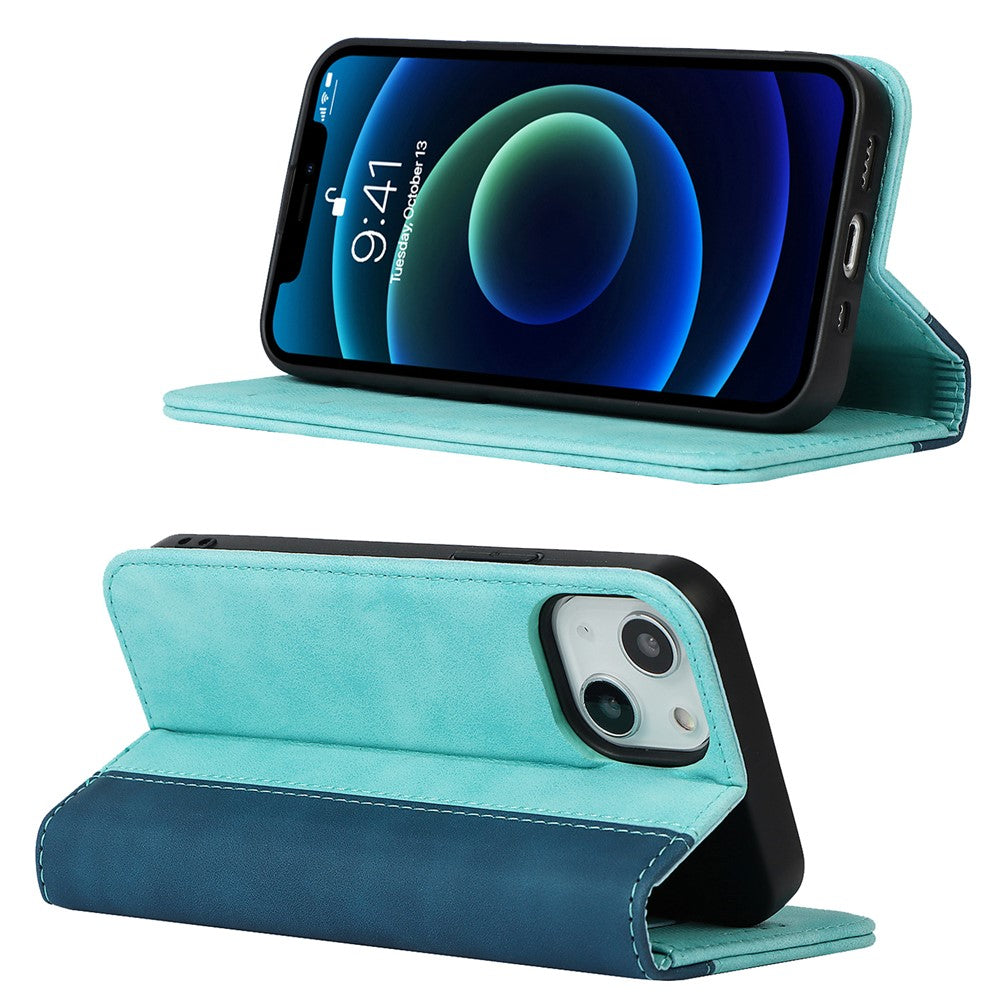 Scratch Resistant Phone Cover Full Protection Auto-absorbed Bi-color Splicing Design Leather Wallet Phone Case for iPhone 13 mini 5.4 inch