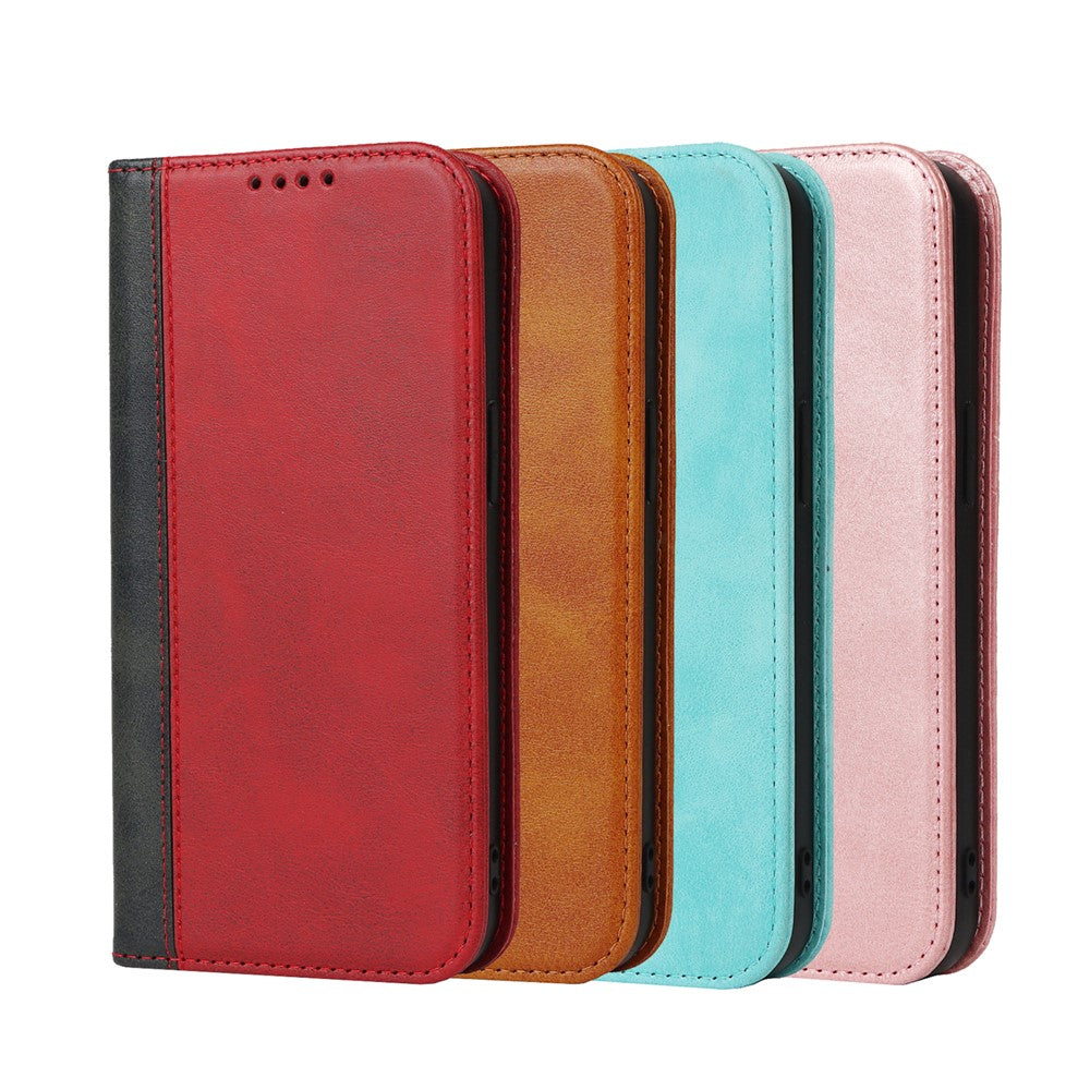 Scratch Resistant Phone Cover Full Protection Auto-absorbed Bi-color Splicing Design Leather Wallet Phone Case for iPhone 13 mini 5.4 inch