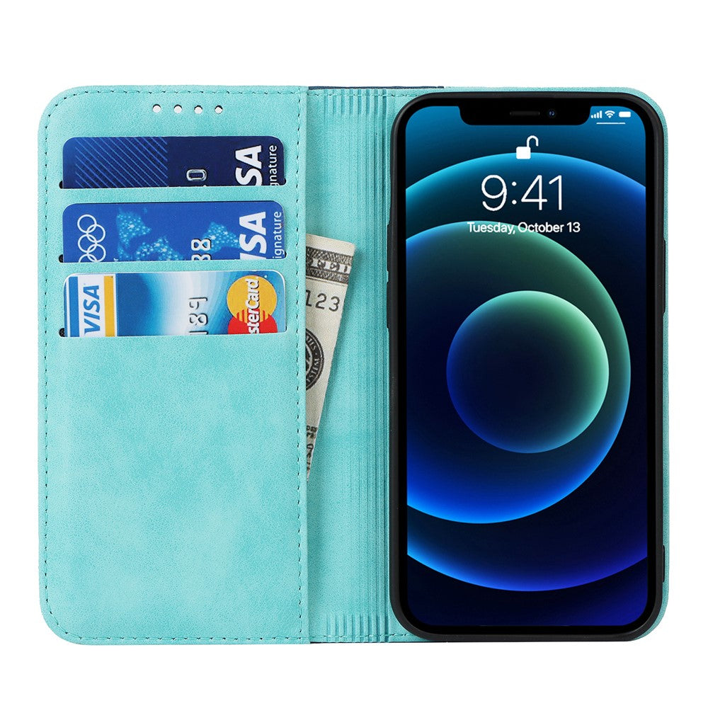 Scratch Resistant Phone Cover Full Protection Auto-absorbed Bi-color Splicing Design Leather Wallet Phone Case for iPhone 13 mini 5.4 inch