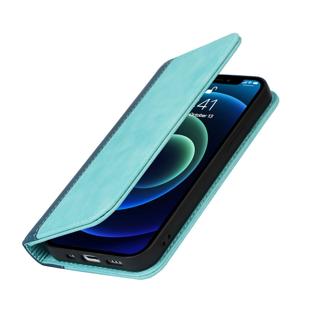 Scratch Resistant Phone Cover Full Protection Auto-absorbed Bi-color Splicing Design Leather Wallet Phone Case for iPhone 13 mini 5.4 inch
