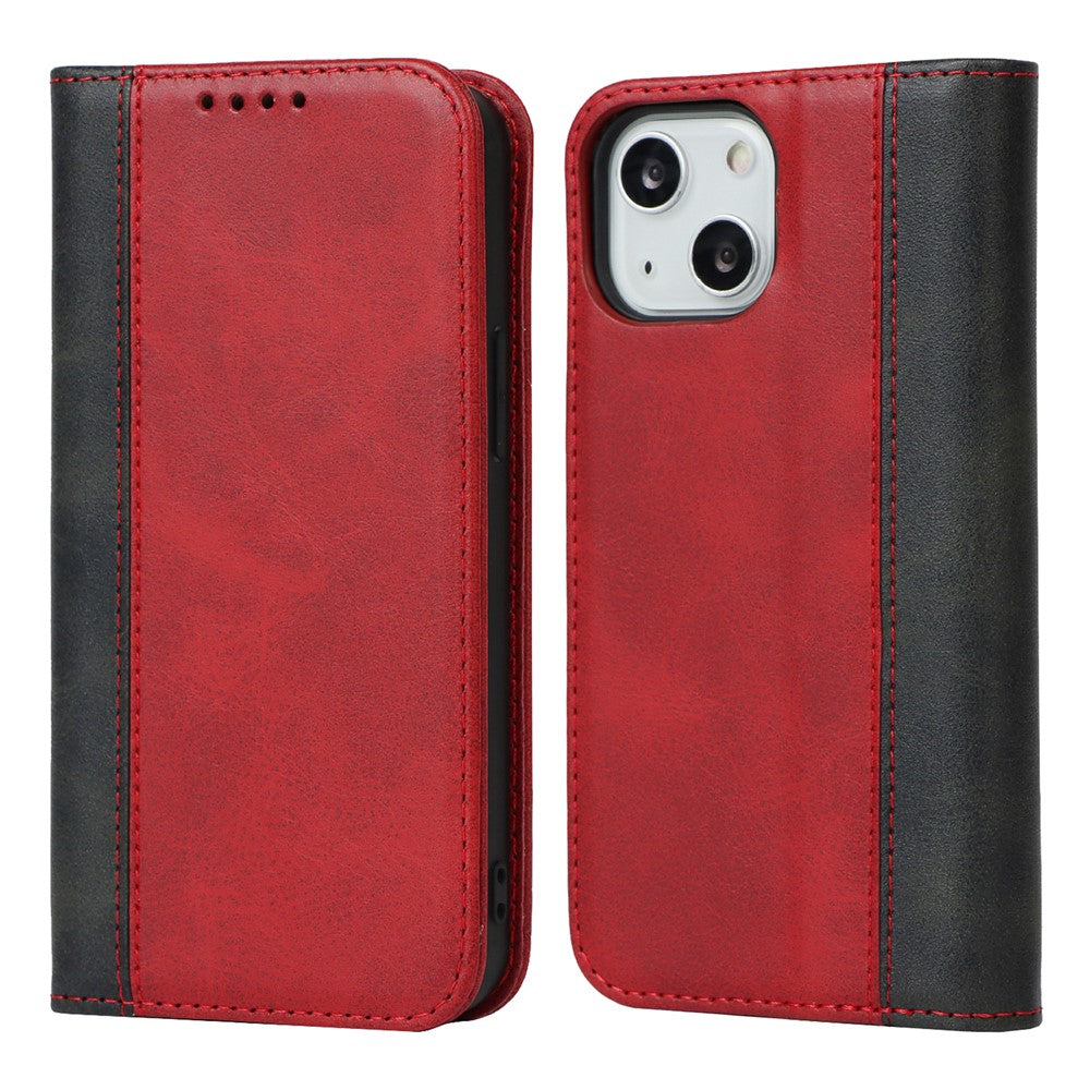 Scratch Resistant Phone Cover Full Protection Auto-absorbed Bi-color Splicing Design Leather Wallet Phone Case for iPhone 13 mini 5.4 inch