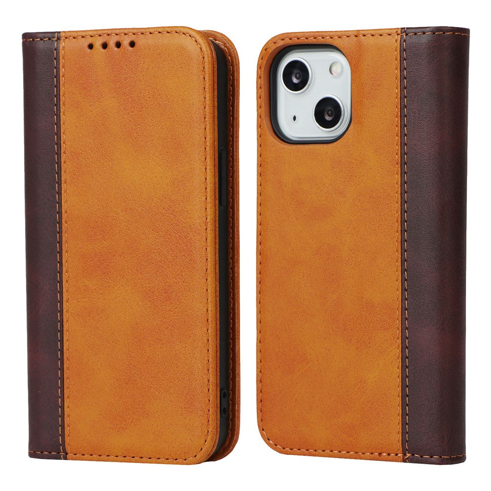 Scratch Resistant Phone Cover Full Protection Auto-absorbed Bi-color Splicing Design Leather Wallet Phone Case for iPhone 13 mini 5.4 inch