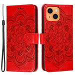 Imprinting Mandala Flower Scratch-resistant Leather Phone Cover Stand Wallet Protective Case for iPhone 13 mini 5.4 inch