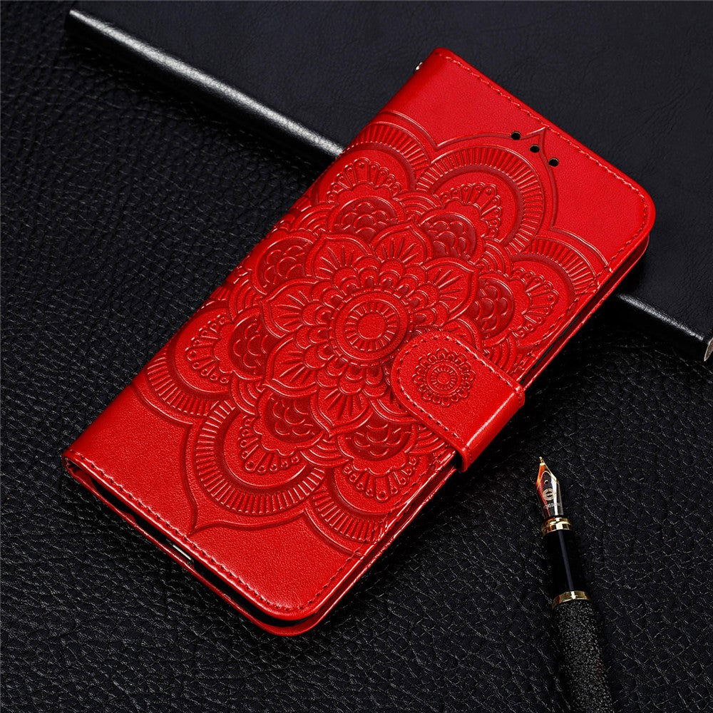 Imprinting Mandala Flower Scratch-resistant Leather Phone Cover Stand Wallet Protective Case for iPhone 13 mini 5.4 inch
