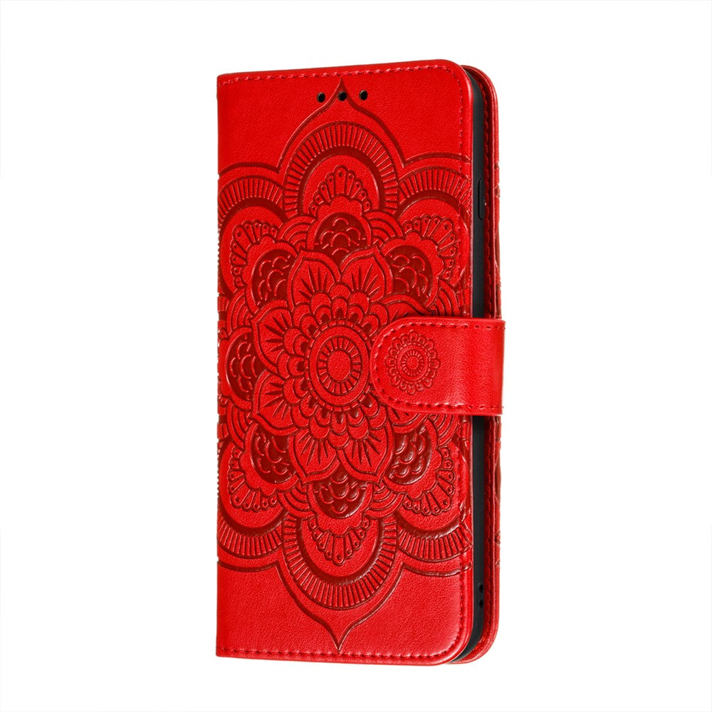 Imprinting Mandala Flower Scratch-resistant Leather Phone Cover Stand Wallet Protective Case for iPhone 13 mini 5.4 inch