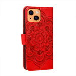 Imprinting Mandala Flower Scratch-resistant Leather Phone Cover Stand Wallet Protective Case for iPhone 13 mini 5.4 inch