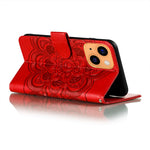 Imprinting Mandala Flower Scratch-resistant Leather Phone Cover Stand Wallet Protective Case for iPhone 13 mini 5.4 inch