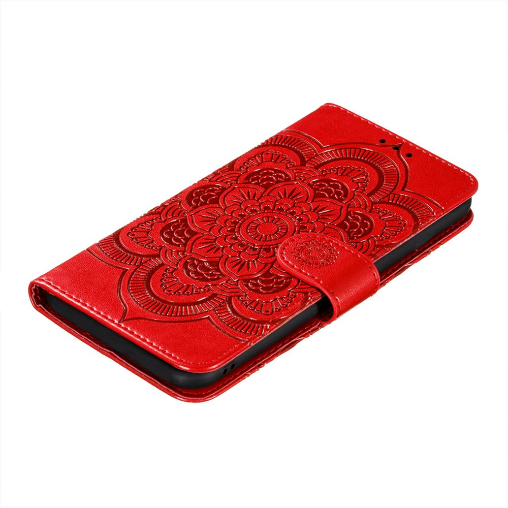 Imprinting Mandala Flower Scratch-resistant Leather Phone Cover Stand Wallet Protective Case for iPhone 13 mini 5.4 inch