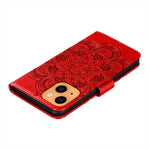 Imprinting Mandala Flower Scratch-resistant Leather Phone Cover Stand Wallet Protective Case for iPhone 13 mini 5.4 inch