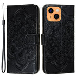 Imprinting Mandala Flower Scratch-resistant Leather Phone Cover Stand Wallet Protective Case for iPhone 13 mini 5.4 inch