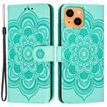 Imprinting Mandala Flower Scratch-resistant Leather Phone Cover Stand Wallet Protective Case for iPhone 13 mini 5.4 inch