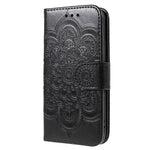 Imprinting Mandala Flower PU Leather Phone Stand Cover Wallet Case with Strap for iPhone 14 / 13