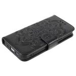 Imprinting Mandala Flower PU Leather Phone Stand Cover Wallet Case with Strap for iPhone 14 / 13