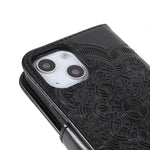 Imprinting Mandala Flower PU Leather Phone Stand Cover Wallet Case with Strap for iPhone 14 / 13