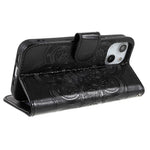Imprinting Mandala Flower PU Leather Phone Stand Cover Wallet Case with Strap for iPhone 14 / 13
