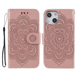 Imprinting Mandala Flower PU Leather Phone Stand Cover Wallet Case with Strap for iPhone 14 / 13