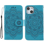 Imprinting Mandala Flower PU Leather Phone Stand Cover Wallet Case with Strap for iPhone 14 / 13