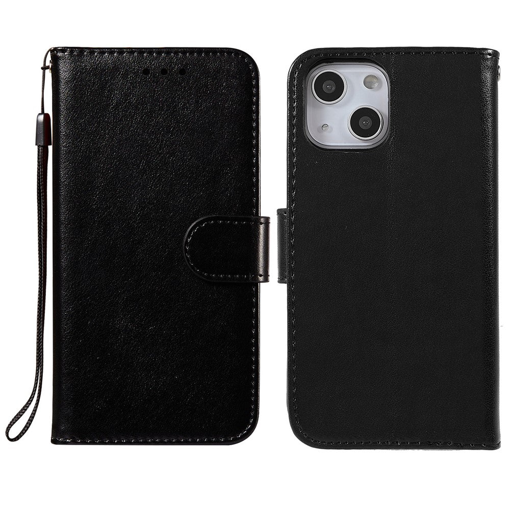 Folio Full Protection Magnetisk Ensfarvet PU Læder Pung Stativ Flip Cover Etui med Håndrem til iPhone 13 mini 5.4 tommer
