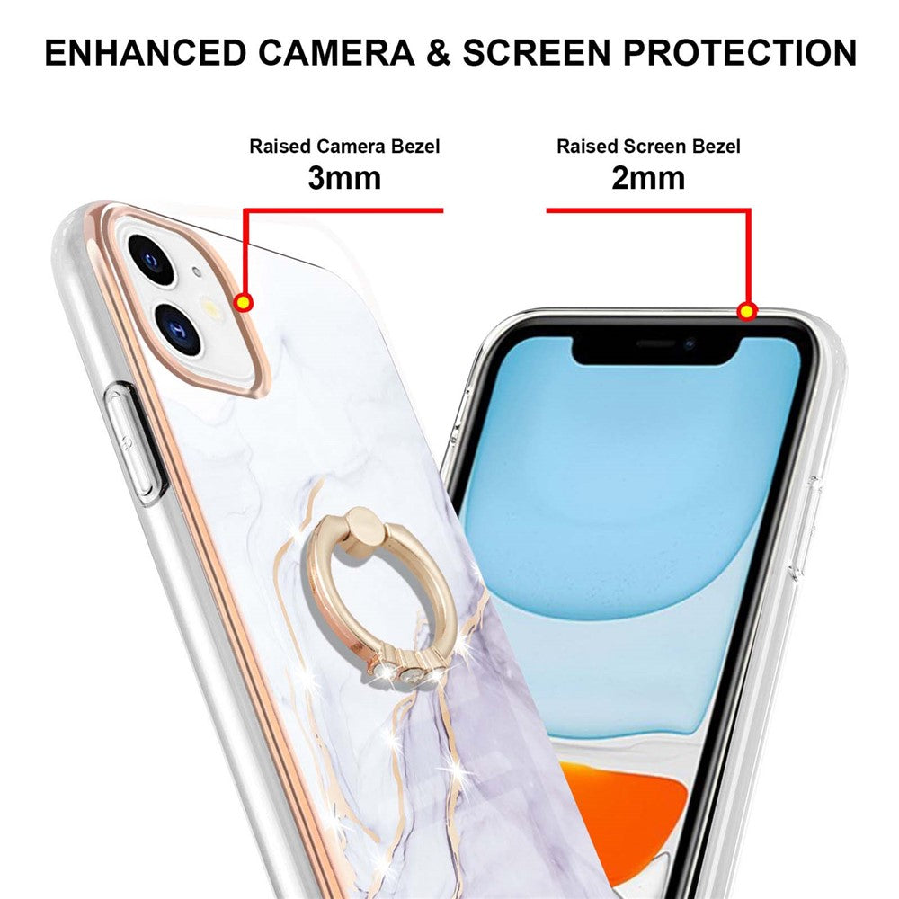 Skal med ringstativ marmormönster galvaniserat TPU-bakstycke för iPhone 11 6,1 tum