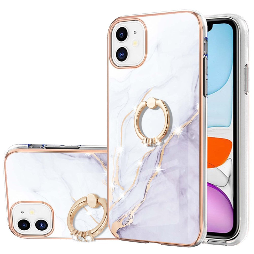 Skal med ringstativ marmormönster galvaniserat TPU-bakstycke för iPhone 11 6,1 tum
