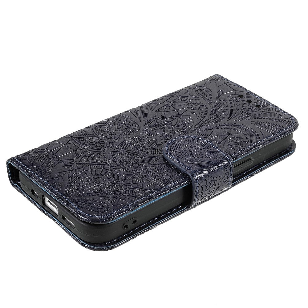 Spetsblommönster med tryck, foliofodral, mjukt PU-läder, plånboksfodral med magnetisk stängning och handledsrem för iPhone 13 mini 5,4 tum