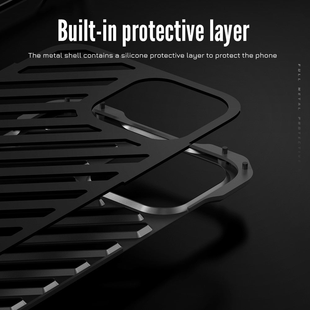 R-JUST RJ-50 Scratch-resistant Stylish Aluminum Alloy Metal Frame Hollow Well-protected Case with Lens Protector for iPhone 12 Pro Max 6.7 inch