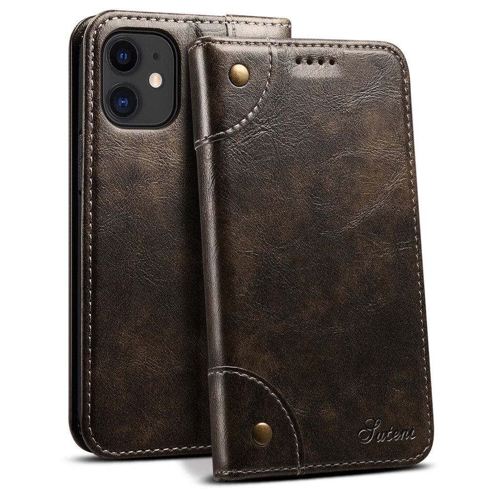 SUTENI 055 Series Magnetic Auto Closure PU Leather Case Wallet Stand Shockproof TPU Inner Shell Phone Cover for iPhone 12 mini 5.4 inch