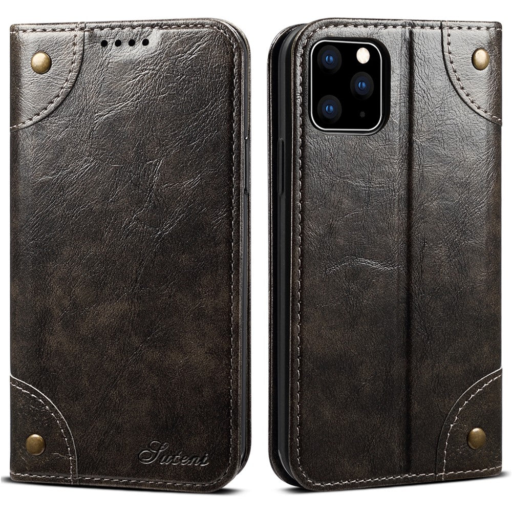 SUTENI 055-serien Ridsefast Flip Telefoncover PU Læder+TPU Etui Pung Stativ Stødsikkert Telefoncover til iPhone 11 Pro Max 6,5 tommer