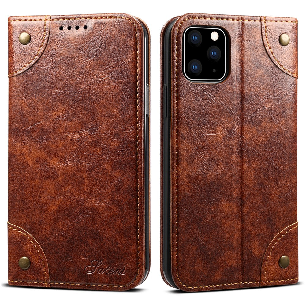 SUTENI 055 Series Shockproof Phone Shell Strong Auto Closure PU Leather+TPU Case Wallet Stand for iPhone 11 Pro 5.8 inch