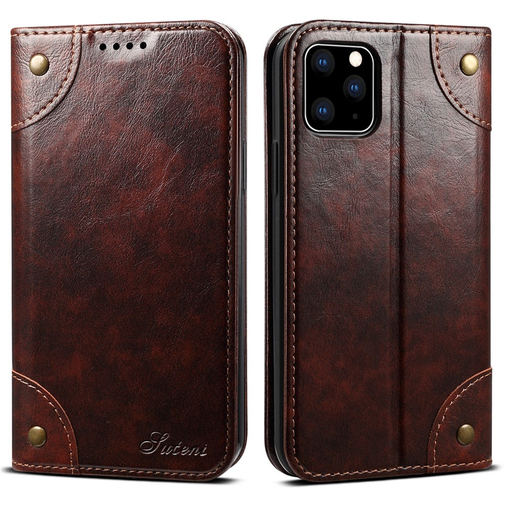 SUTENI 055 Series Shockproof Phone Shell Strong Auto Closure PU Leather+TPU Case Wallet Stand for iPhone 11 Pro 5.8 inch