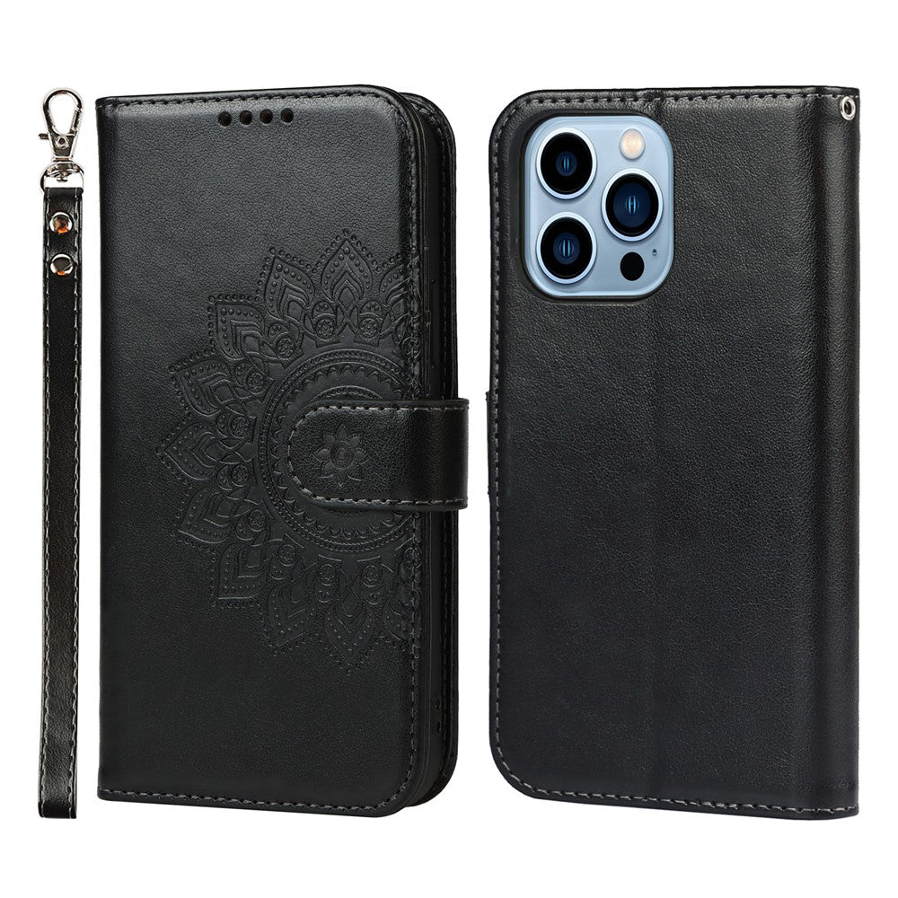 R61 Teksturmønster Prægning Fældet Søm Design Anti-fald PU Læder Pung Telefon Cover Skal til iPhone 13 Pro 6.1 tommer