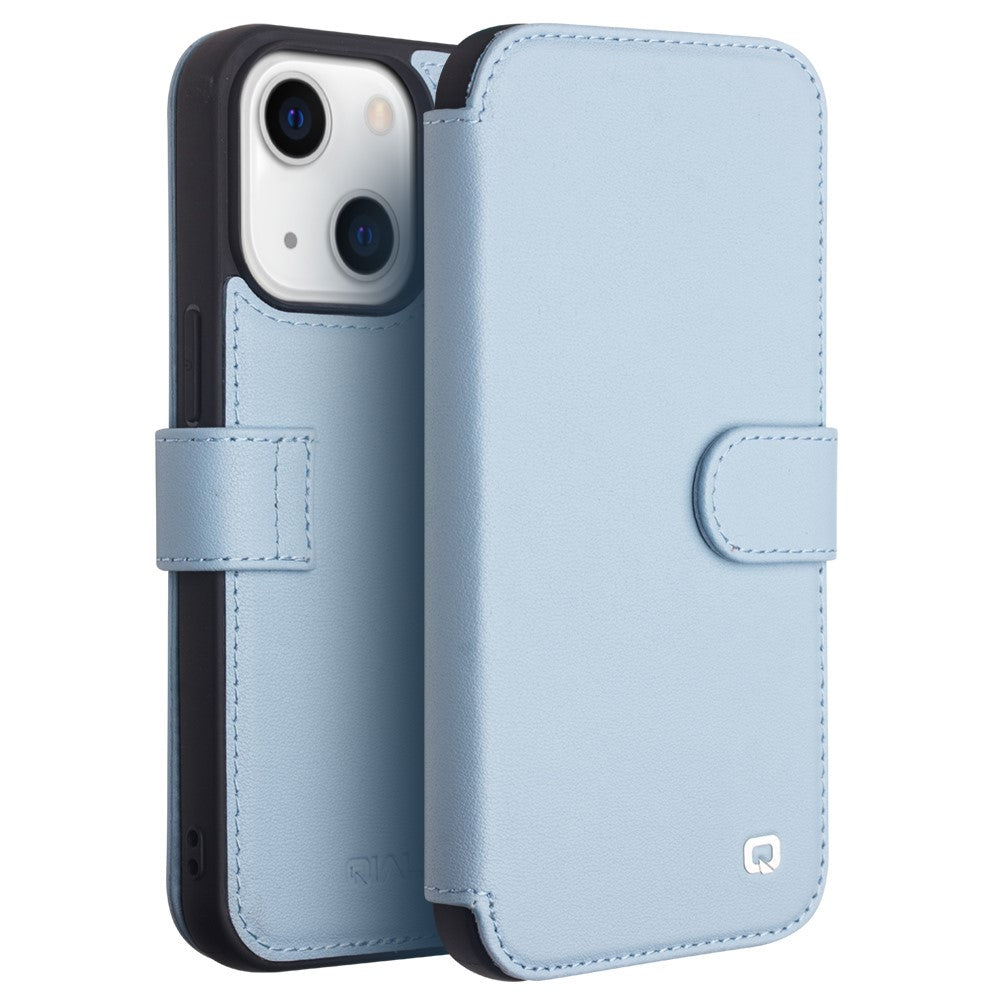 QIALINO Genuine Cowhide Leather Wallet Protective Phone Case Cover for iPhone 13 mini 5.4 inch
