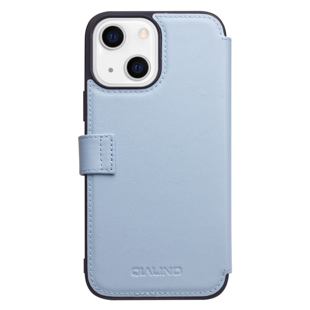 QIALINO Genuine Cowhide Leather Wallet Protective Phone Case Cover for iPhone 13 mini 5.4 inch