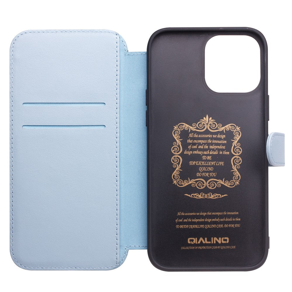 QIALINO Genuine Cowhide Leather Wallet Protective Phone Case Cover for iPhone 13 mini 5.4 inch