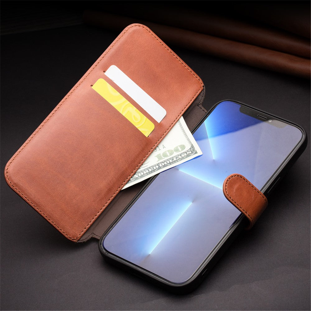 QIALINO Genuine Cowhide Leather Wallet Protective Phone Case Cover for iPhone 13 mini 5.4 inch