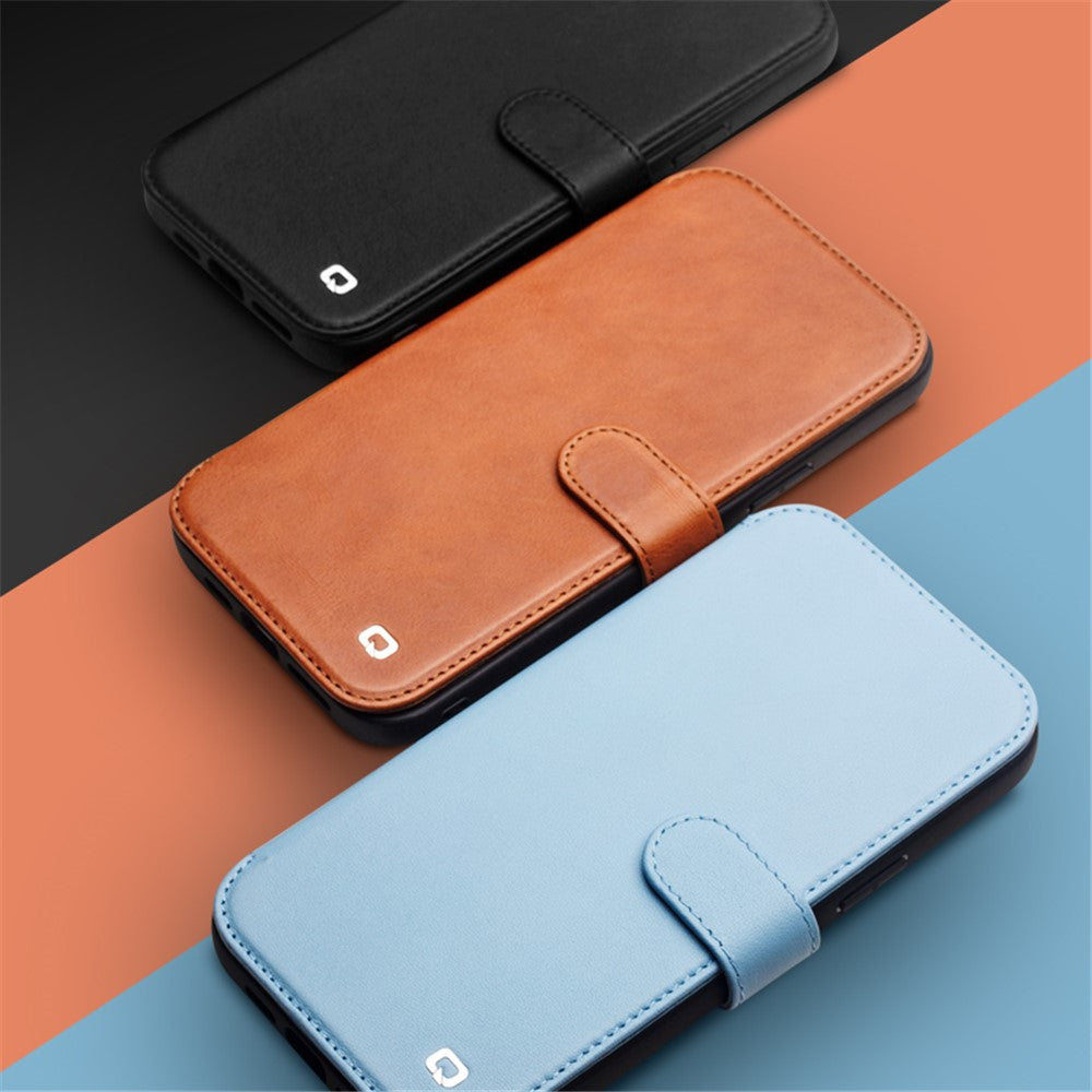 QIALINO Genuine Cowhide Leather Wallet Protective Phone Case Cover for iPhone 13 mini 5.4 inch