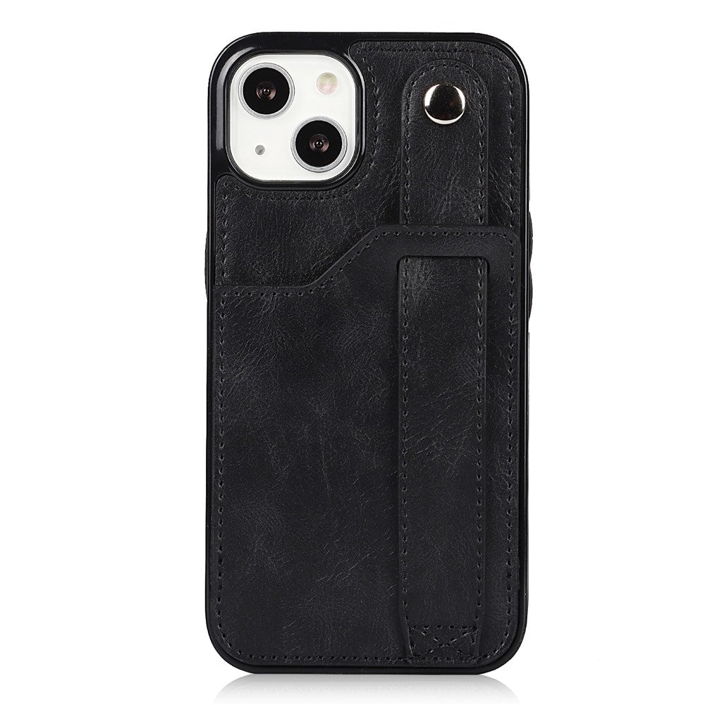Hand Strap Kickstand Card Slot Design RFID Blocking Function PU Leather Coated TPU Phone Case for iPhone 13 mini 5.4 inch