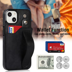 Hand Strap Kickstand Card Slot Design RFID Blocking Function PU Leather Coated TPU Phone Case for iPhone 13 mini 5.4 inch