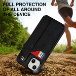 Hand Strap Kickstand Card Slot Design RFID Blocking Function PU Leather Coated TPU Phone Case for iPhone 13 mini 5.4 inch