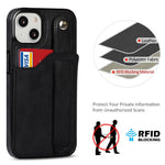 Hand Strap Kickstand Card Slot Design RFID Blocking Function PU Leather Coated TPU Phone Case for iPhone 13 mini 5.4 inch