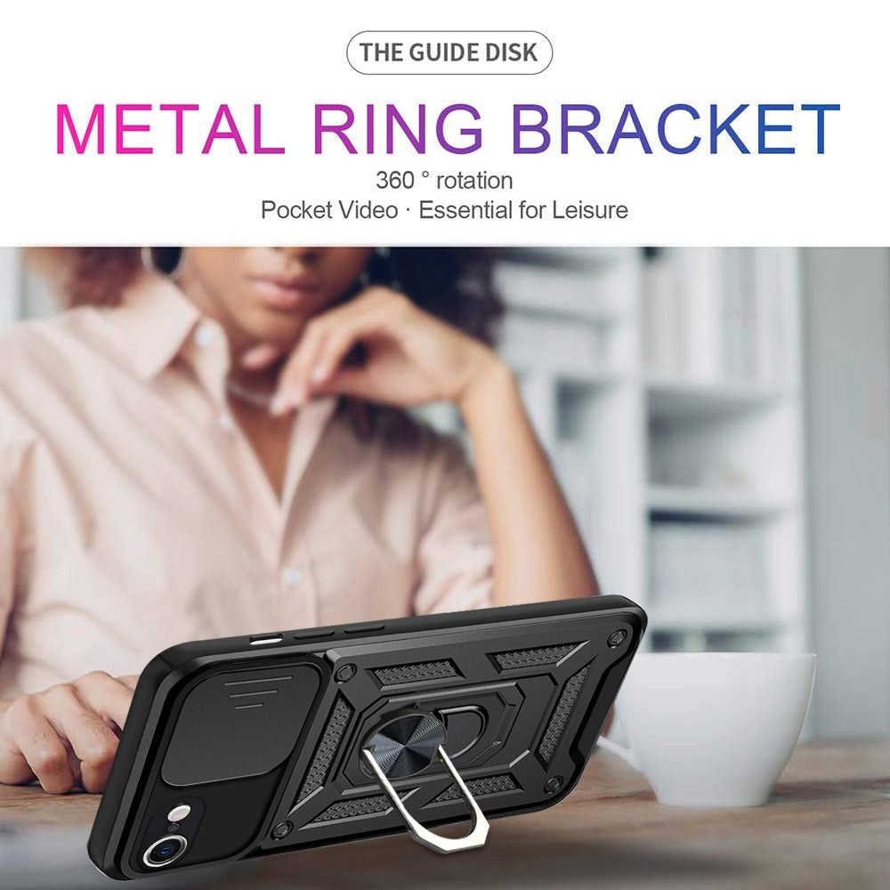Kameraskydedæksel Ringholder Kickstand Design PC + TPU Drop-proof Telefoncover til iPhone SE (2022)/SE (2020)/8/7